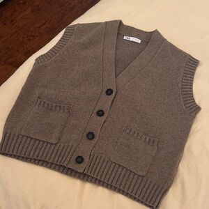Zara Taupe Brown Knit Vest with Buttons